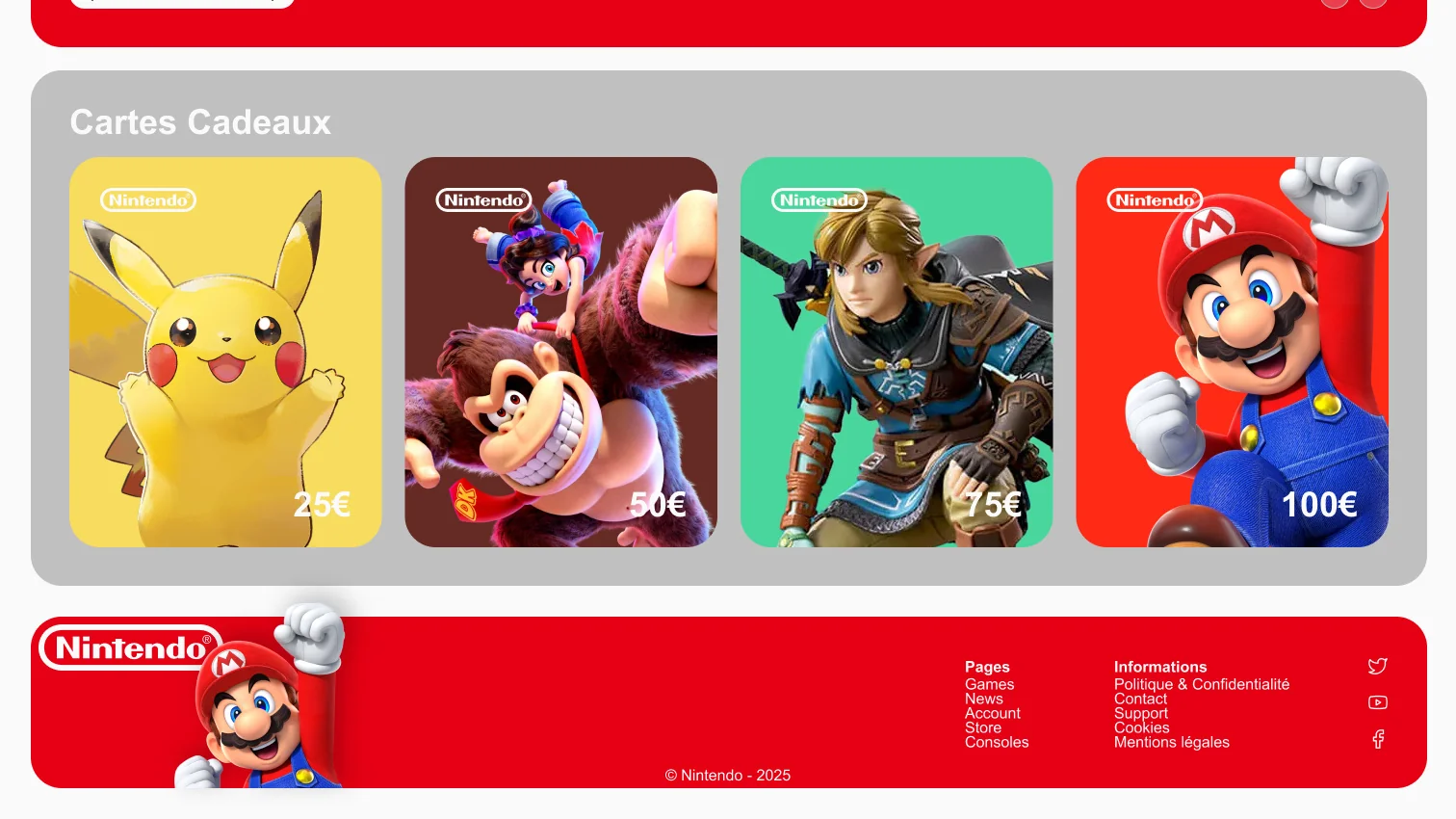 Grille produits Nintendo et filtres de catalogue