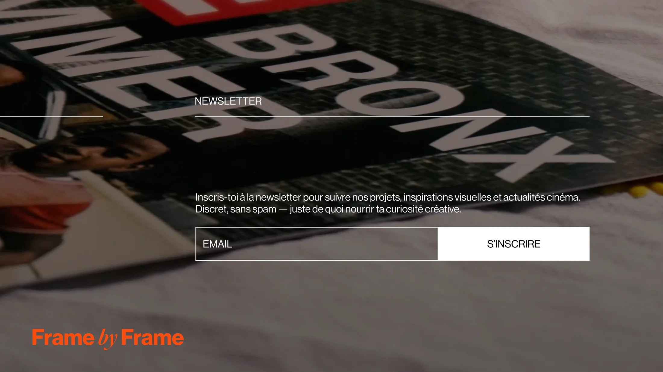 Interface d'accueil du site Frame by Frame