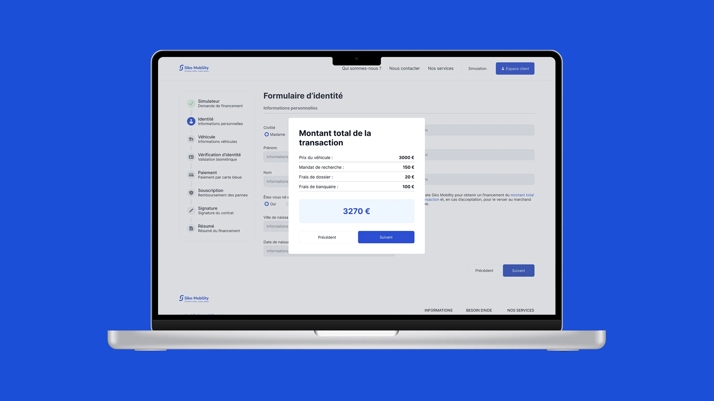 Mockup mobile du produit Siko Mobility