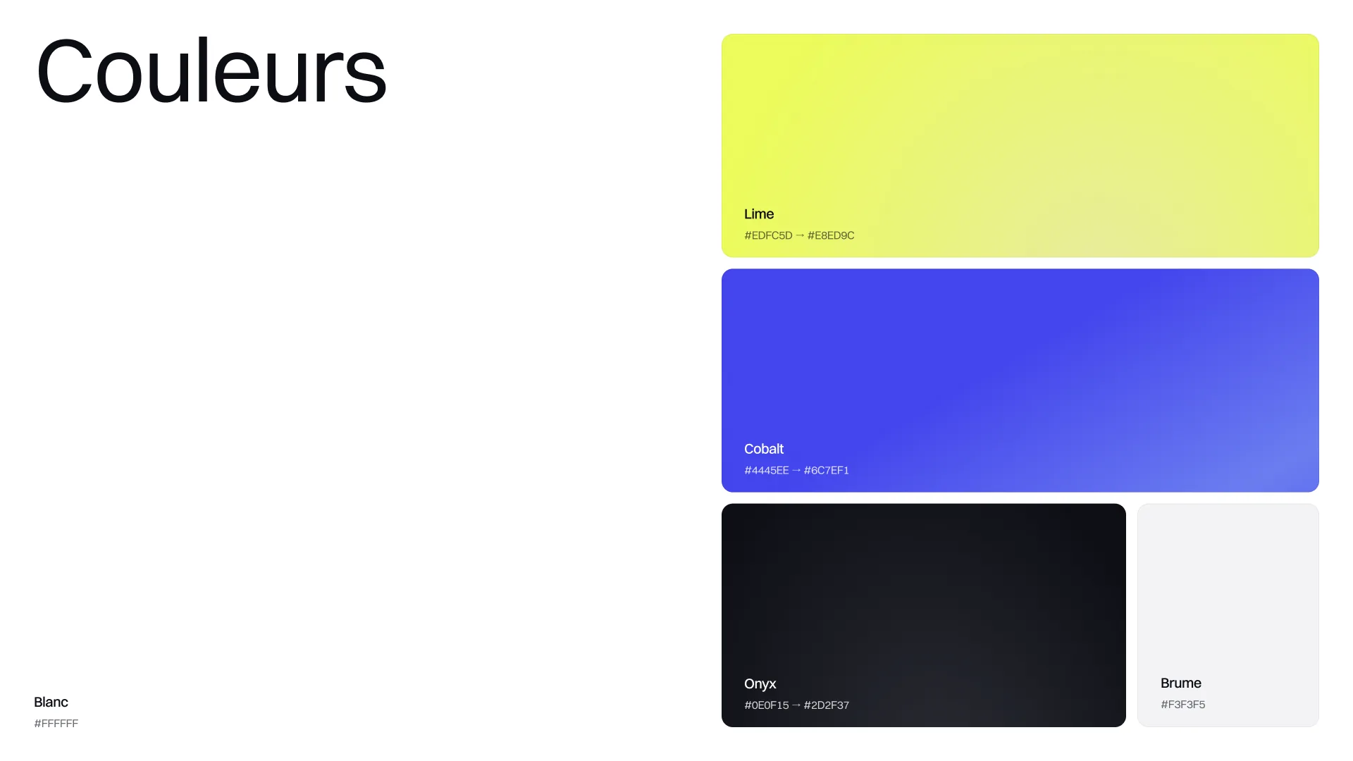 Palette Sportigo : lime, cobalt, onyx, brume et blanc